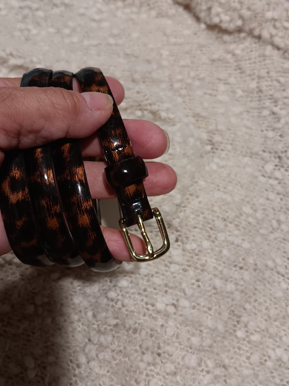 Ann Taylor Leopard-Pattern Slim Belt with Gold Buckle